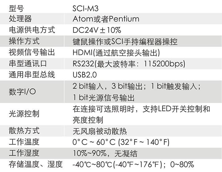 SCI-M3智能相机参数表